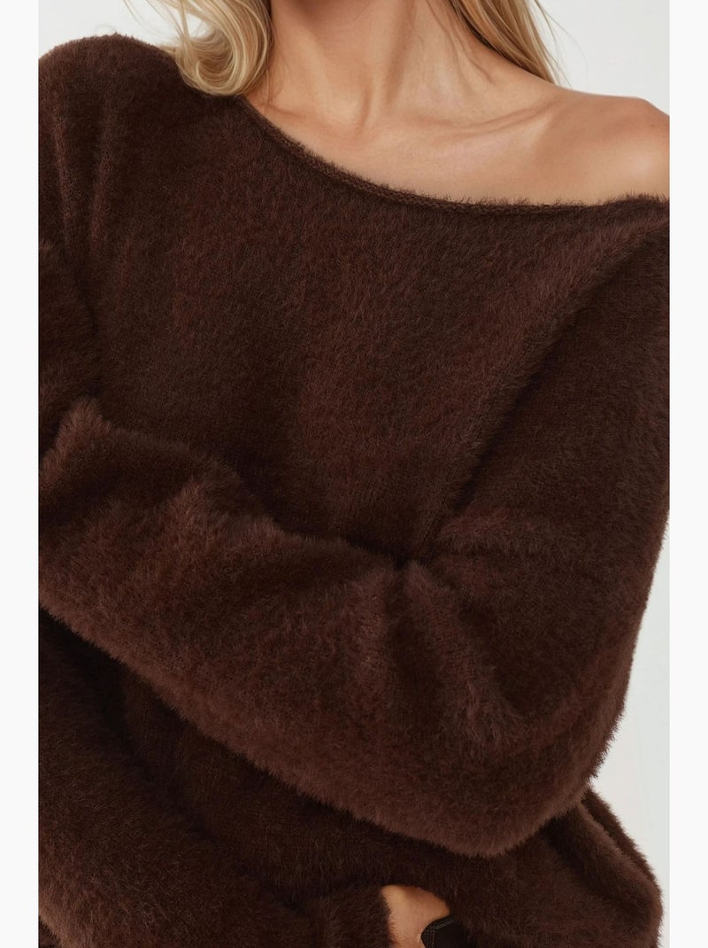 Camisola relaxed fit com decote barco hiccup Castanho - Kiabi