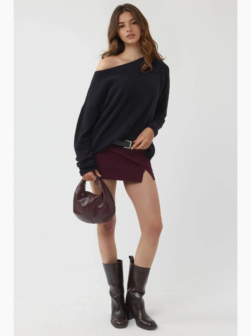 Camisola relaxed fit com decote barco hiccup Preto - Kiabi