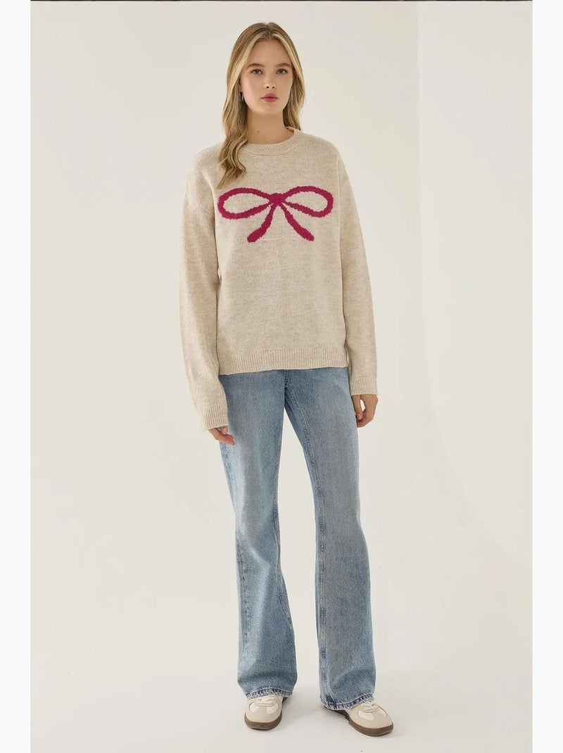 Camisola relaxed fit com detalhe de laço hiccup Bege-argila - Kiabi