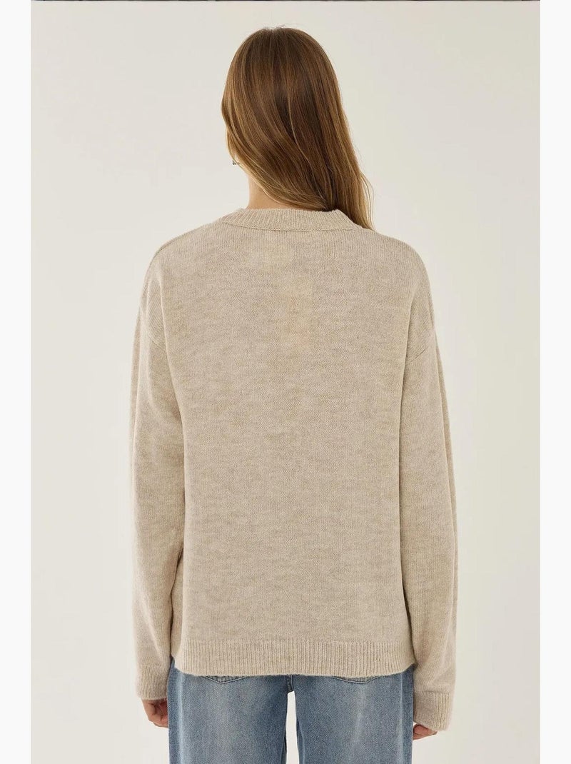 Camisola relaxed fit com detalhe de laço hiccup Bege-argila - Kiabi
