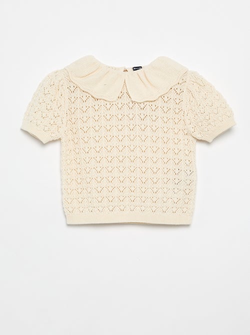 Camisola rendada de mangas curtas com gola Claudine - Kiabi