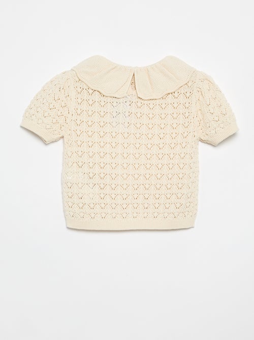 Camisola rendada de mangas curtas com gola Claudine - Kiabi