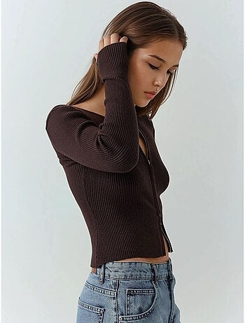 Camisola sabrina com zíper hiccup