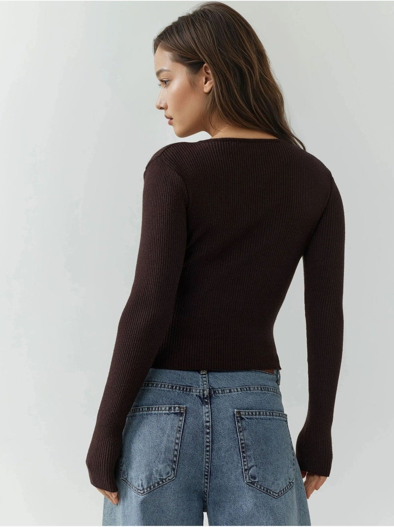 Camisola sabrina com zíper hiccup Castanho - Kiabi