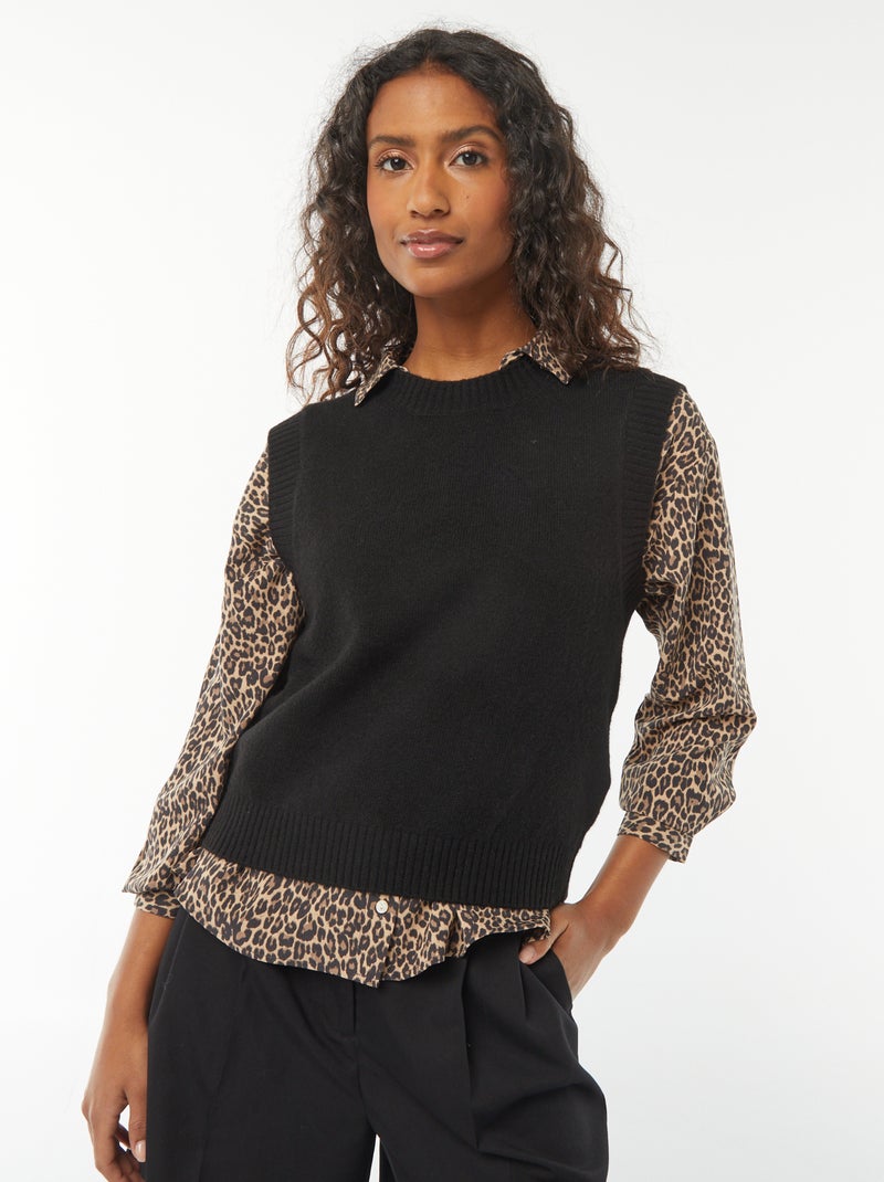 Camisola sem manga em malha tricô Preto - Kiabi