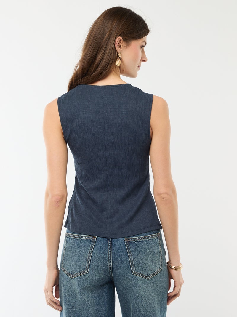Camisola sem mangas com abertura por botões dourados martelados Azul - Kiabi