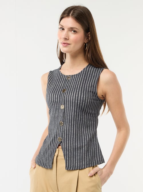 Camisola sem mangas com abertura por botões dourados martelados - Kiabi