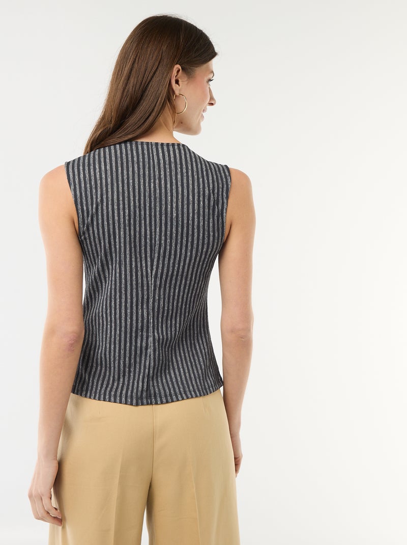 Camisola sem mangas com abertura por botões dourados martelados Cinza - Kiabi