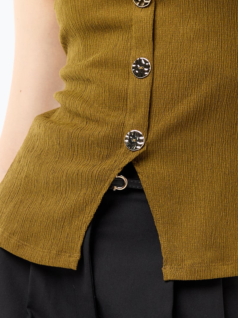 Camisola sem mangas com abertura por botões dourados martelados Verde - Kiabi