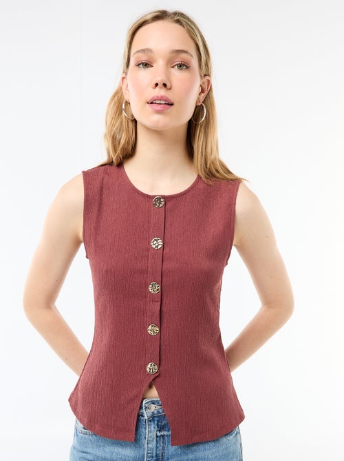 Camisola sem mangas com abertura por botões dourados martelados - Kiabi