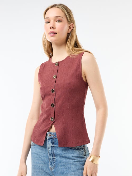 Camisola sem mangas com abertura por botões dourados martelados - Kiabi