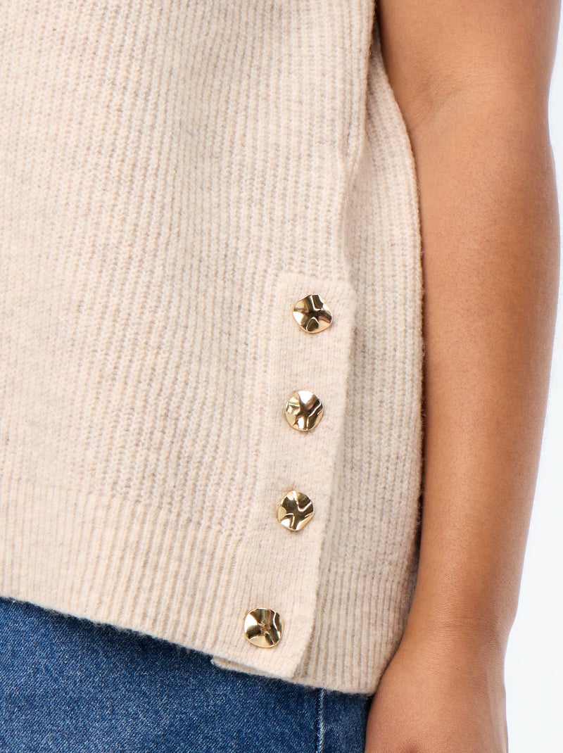 Camisola sem mangas com bijuteria dourada Bege - Kiabi