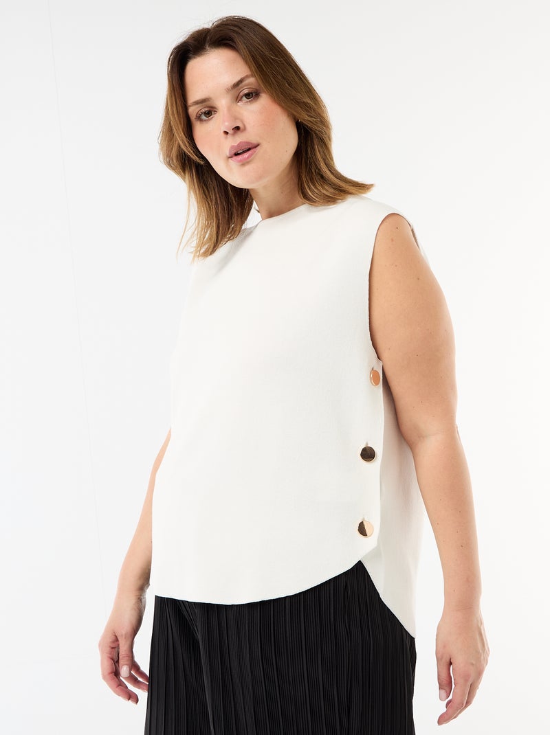 Camisola sem mangas com botões dourados na lateral Branco - Kiabi
