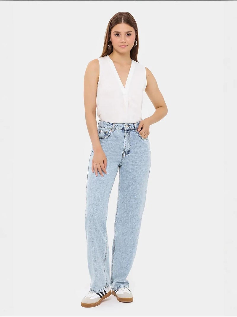 Camisola sem mangas com decote em V semitransparente Branco - Kiabi