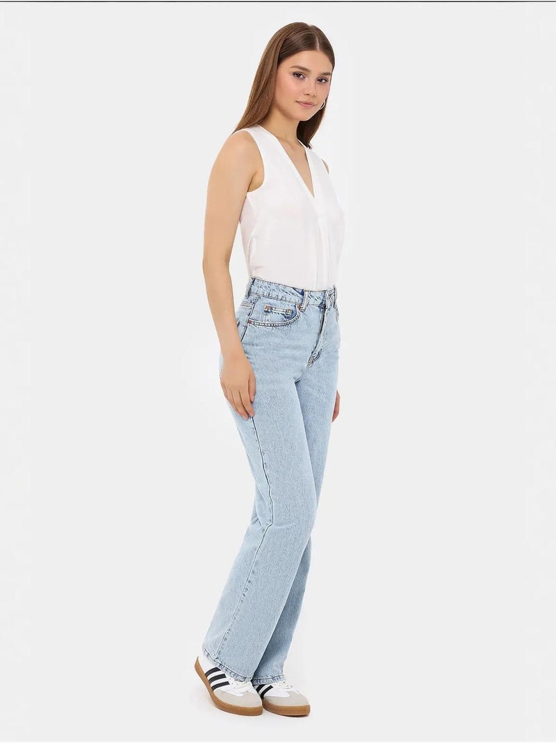 Camisola sem mangas com decote em V semitransparente Branco - Kiabi