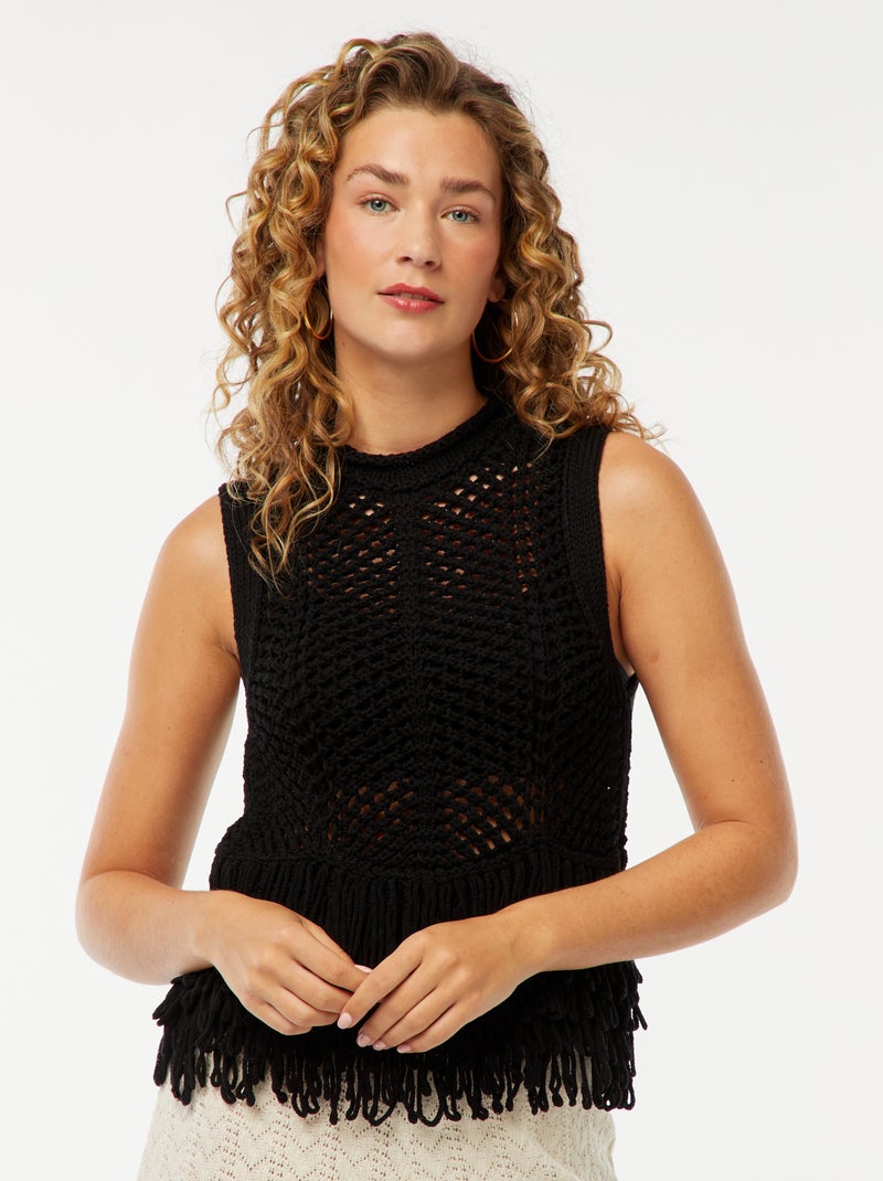 Camisola sem mangas com franjas Preto - Kiabi