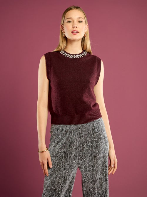 Camisola sem mangas com gola de bijuteria - Kiabi