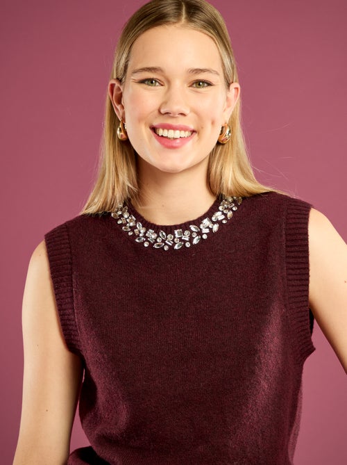 Camisola sem mangas com gola de bijuteria - Kiabi