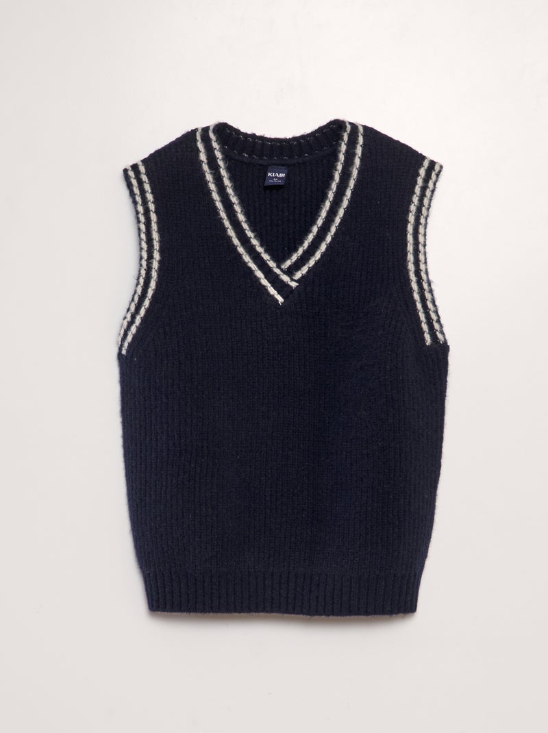 Camisola sem mangas com gola em bico AZUL - Kiabi