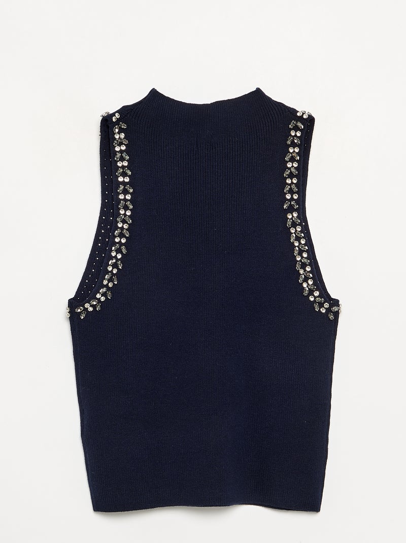 Camisola sem mangas com joias nas cavas Azul - Kiabi