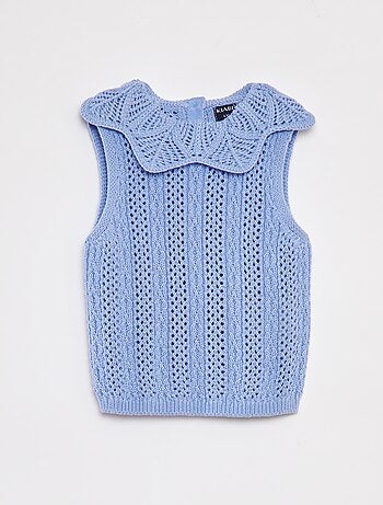 Camisola sem mangas com malha e gola de fantasia