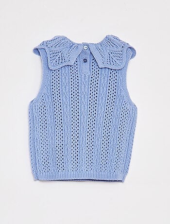 Camisola sem mangas com malha e gola de fantasia