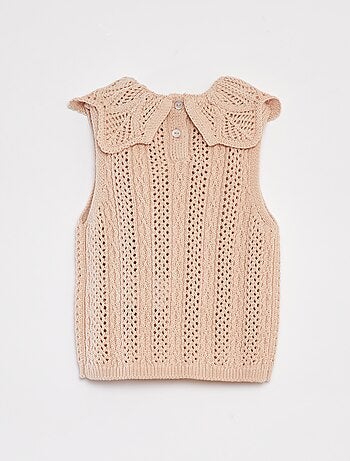 Camisola sem mangas com malha e gola de fantasia