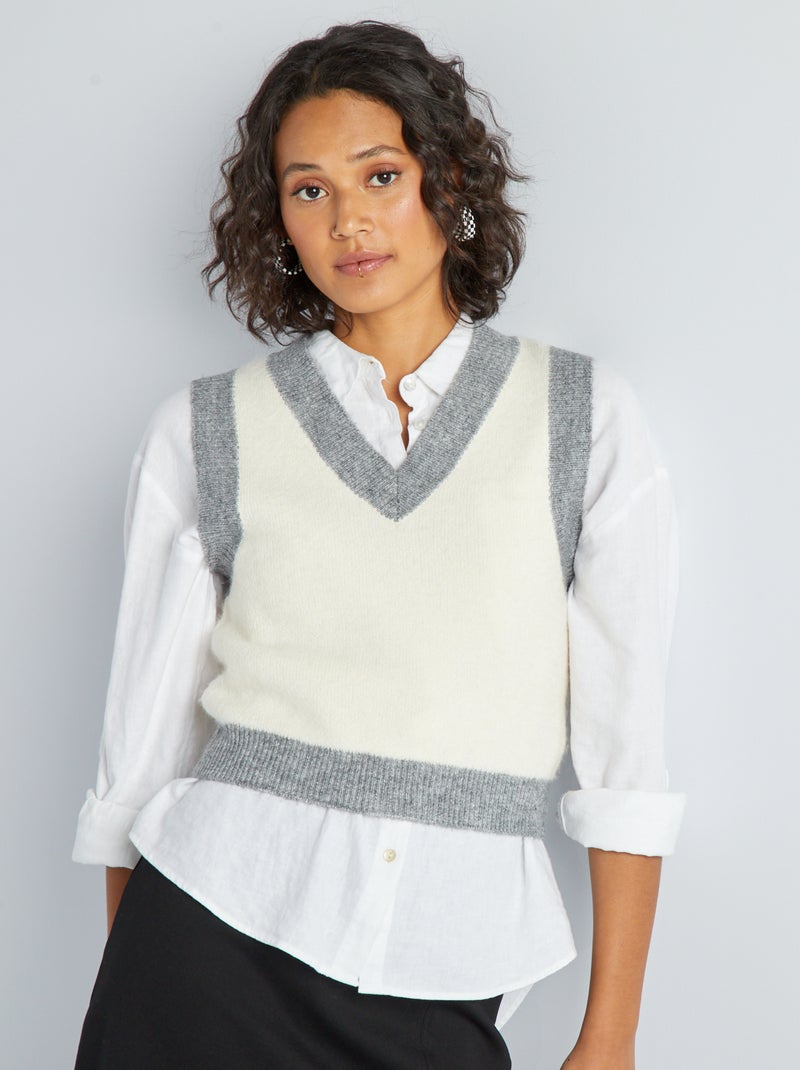 Camisola sem mangas com motivo jacquard CINZA - Kiabi