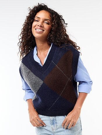 Camisola sem mangas com padrão losangos