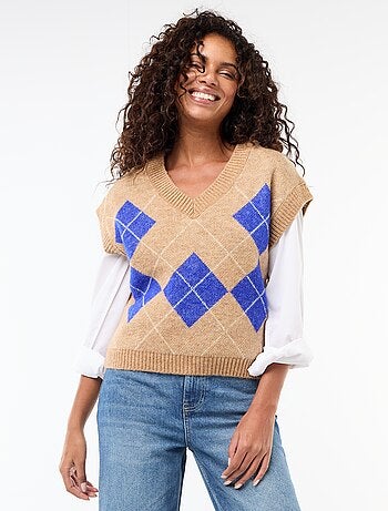 Camisola sem mangas com padrão losangos