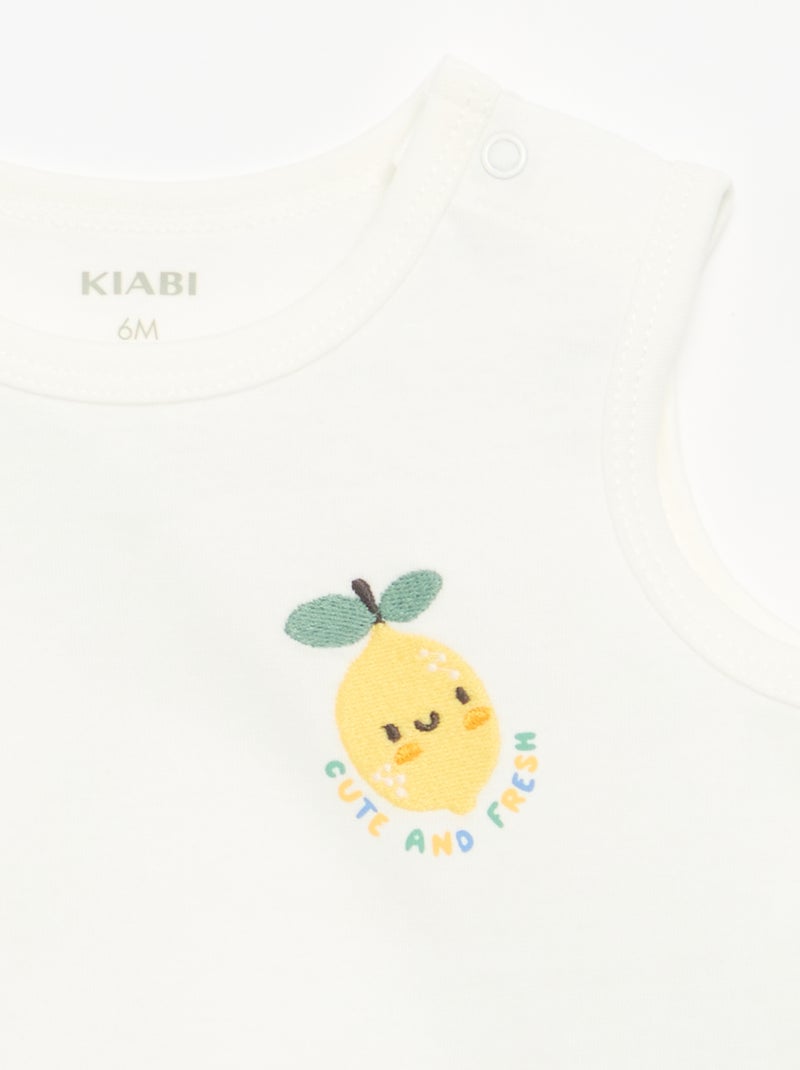 Camisola sem mangas com "patch" no peito Branco - Kiabi