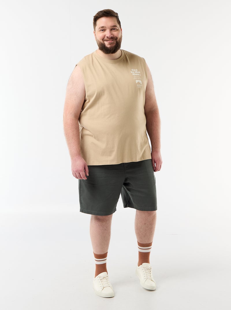 Camisola sem mangas de algodão estampada Bege - Kiabi