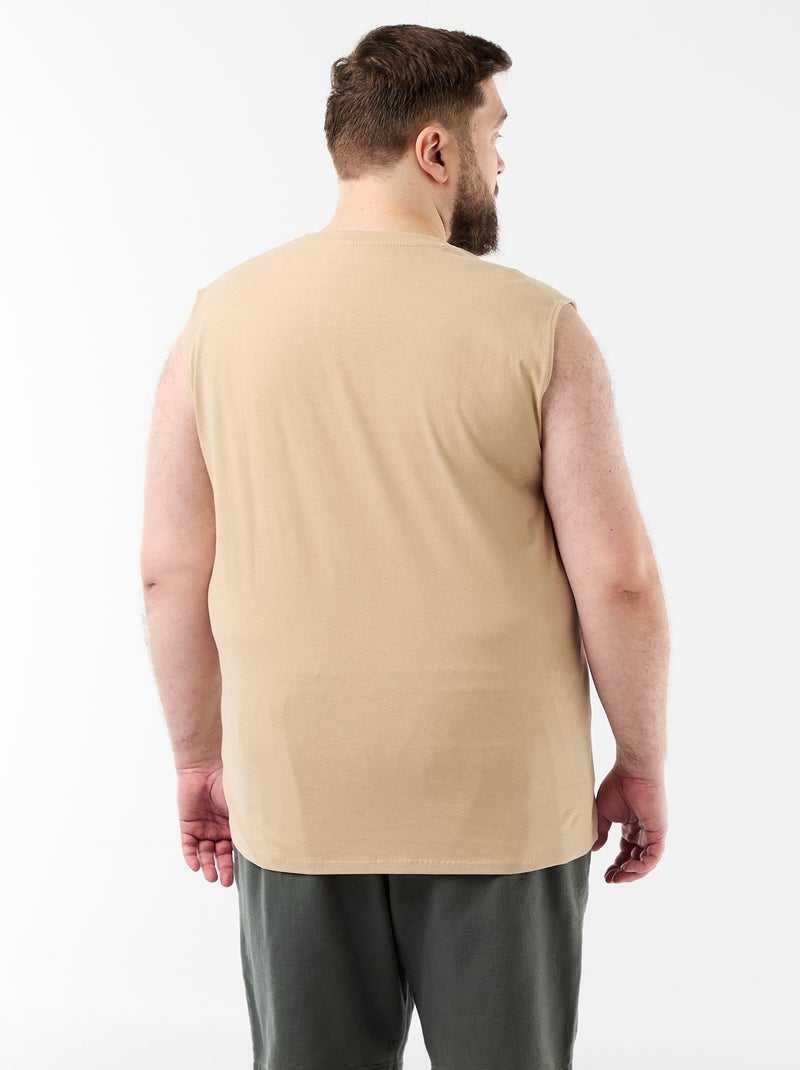Camisola sem mangas de algodão estampada Bege - Kiabi