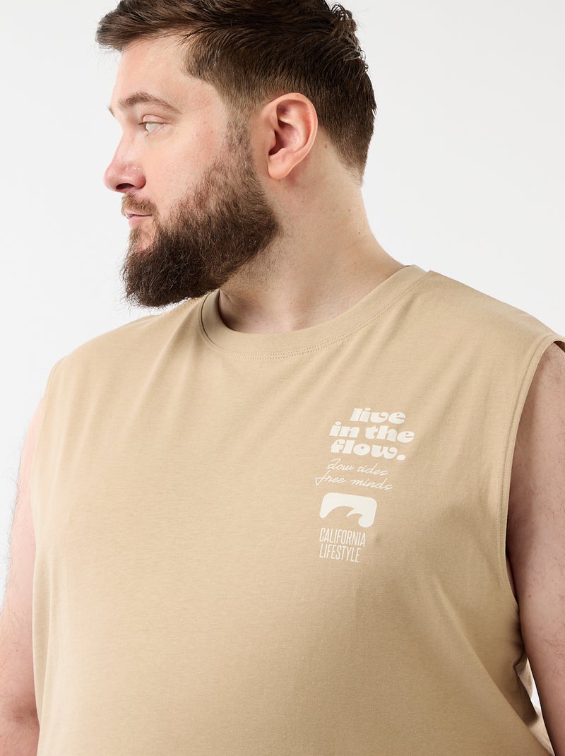 Camisola sem mangas de algodão estampada Bege - Kiabi