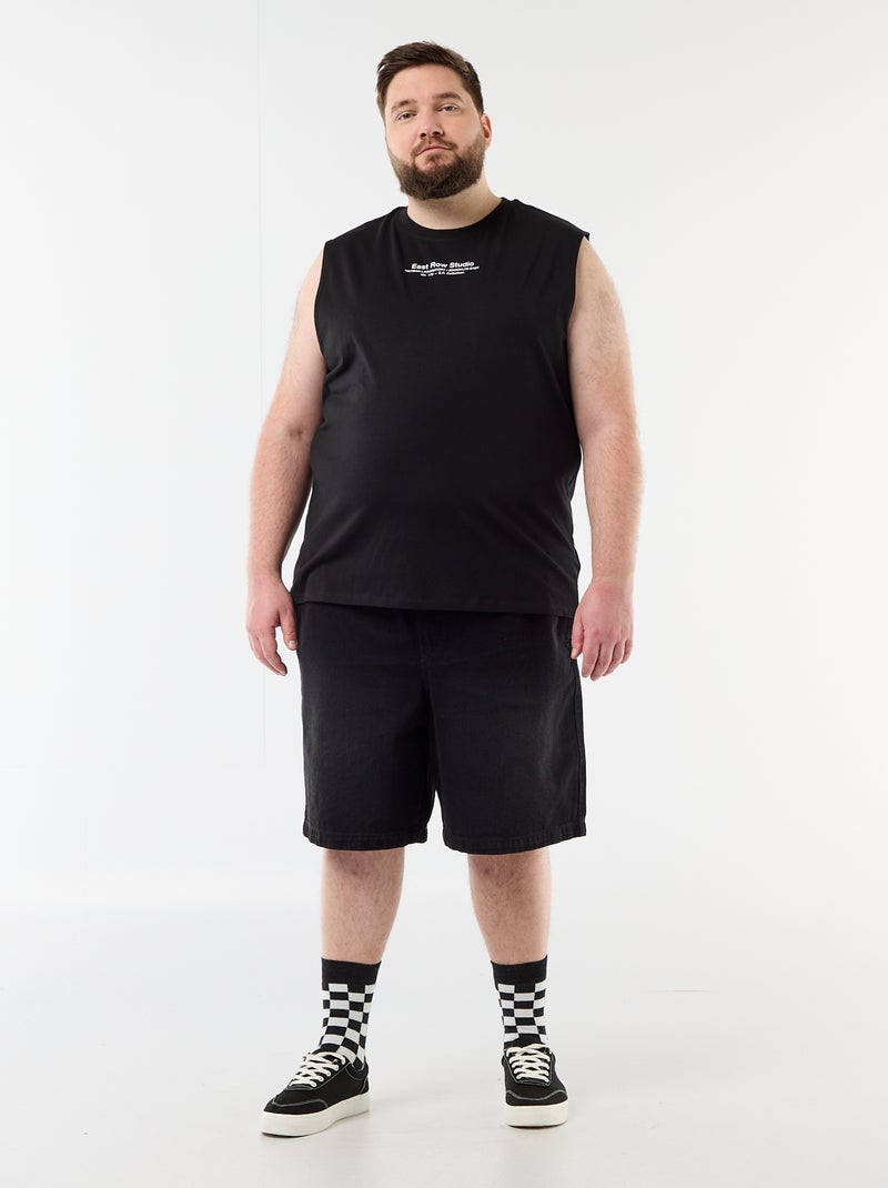 Camisola sem mangas de algodão estampada Preto - Kiabi