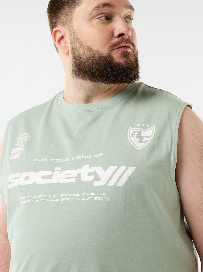 Camisola sem mangas de algodão estampada Verde - Kiabi