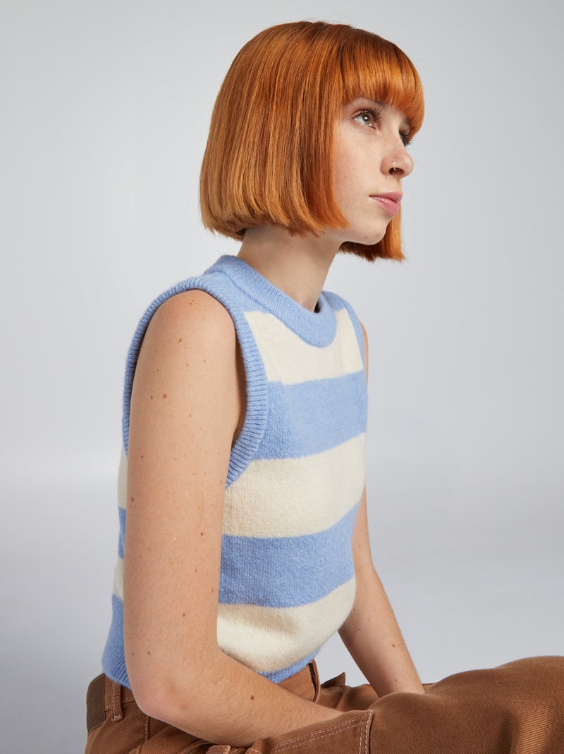 Camisola sem mangas de gola redonda AZUL - Kiabi