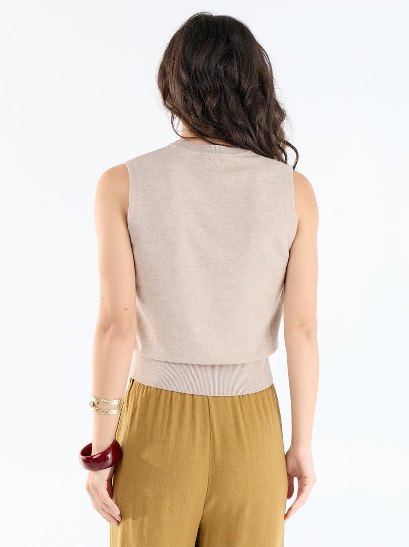 Camisola sem mangas de gola redonda Bege - Kiabi