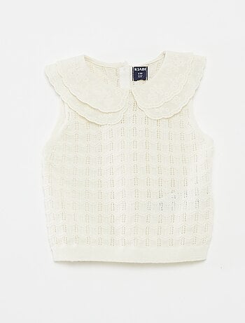Camisola sem mangas de malha ajurada