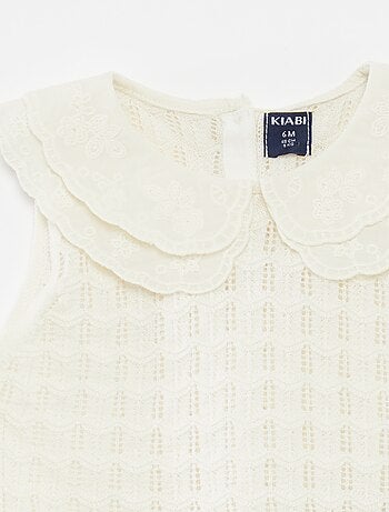 Camisola sem mangas de malha ajurada