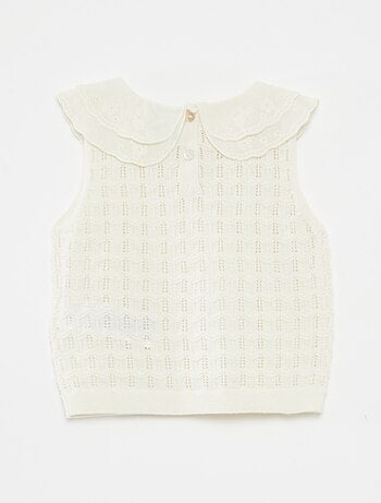 Camisola sem mangas de malha ajurada