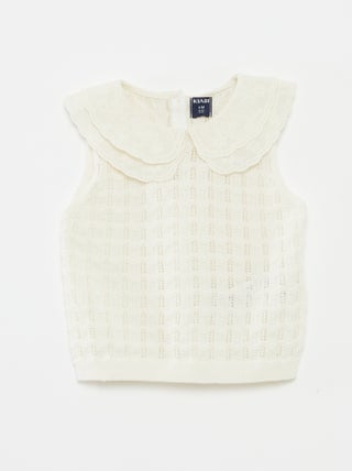 Camisola sem mangas de malha ajurada
