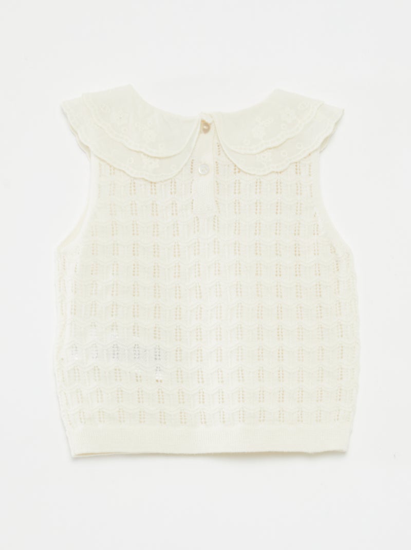 Camisola sem mangas de malha ajurada Branco - Kiabi