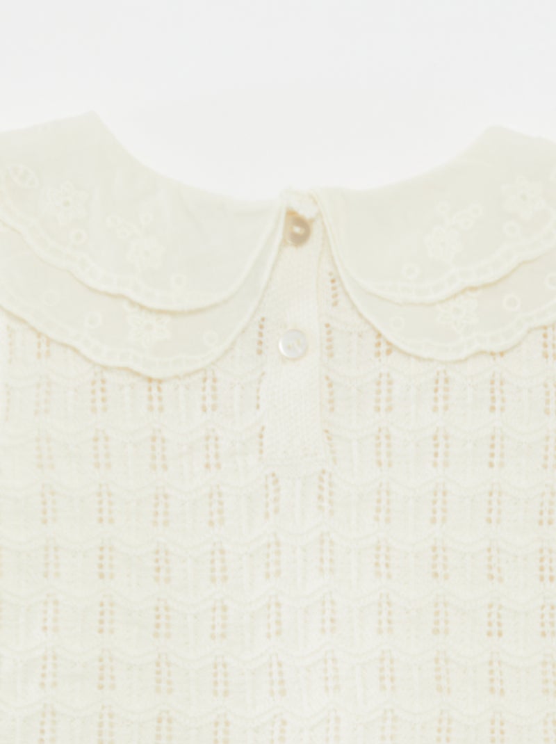 Camisola sem mangas de malha ajurada Branco - Kiabi