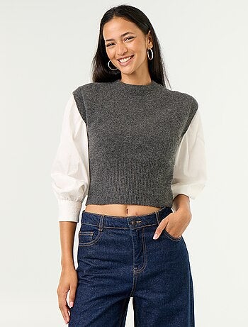 Camisola sem mangas de malha grossa