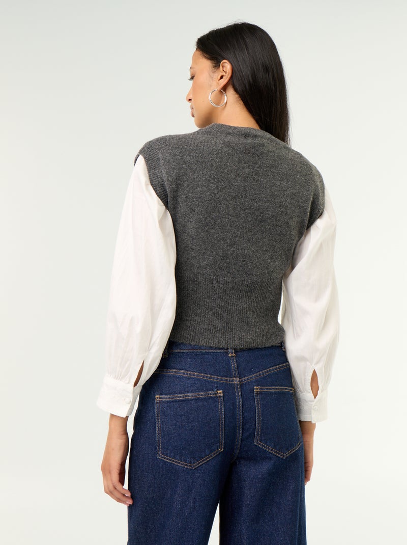 Camisola sem mangas de malha grossa Cinza - Kiabi