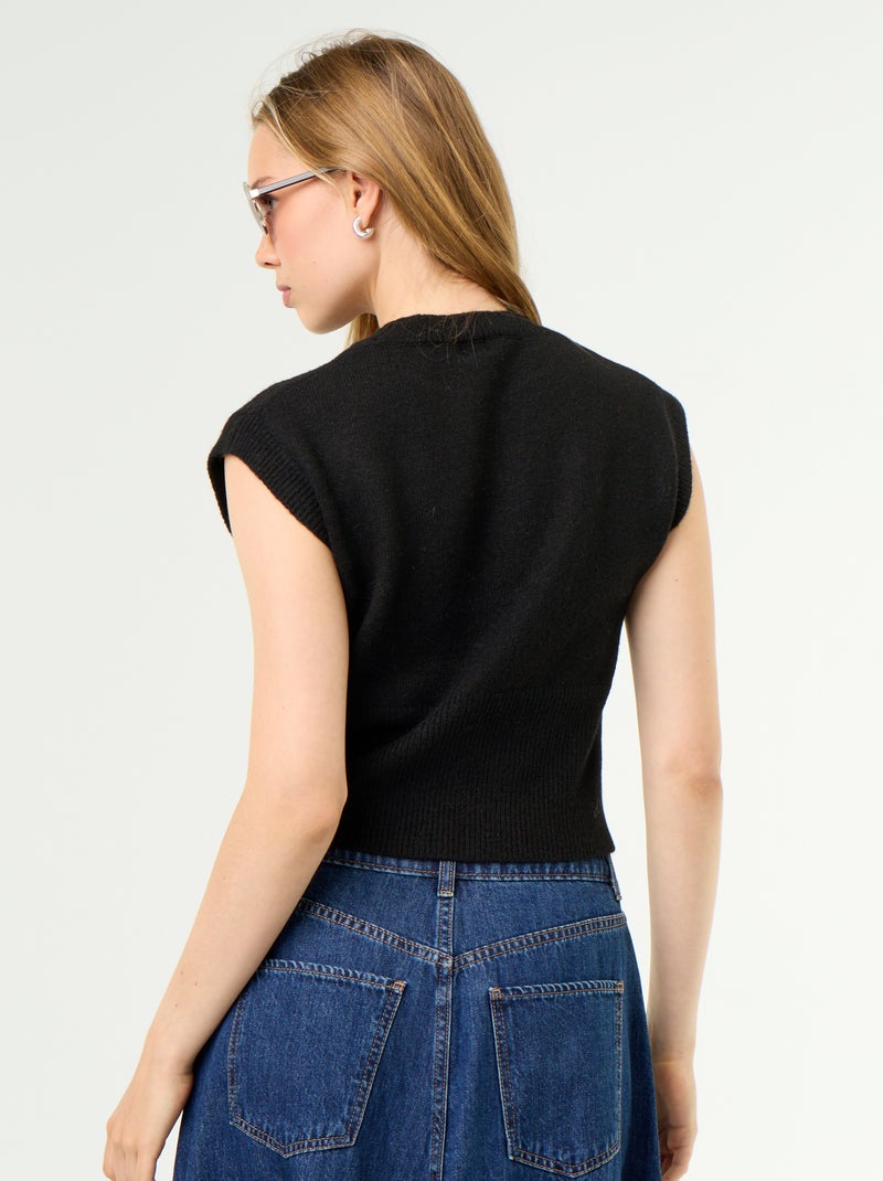 Camisola sem mangas de malha grossa Preto - Kiabi