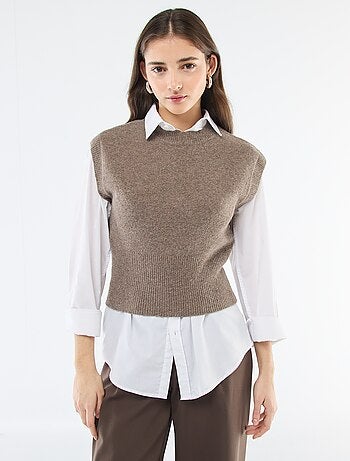 Camisola sem mangas de malha quente