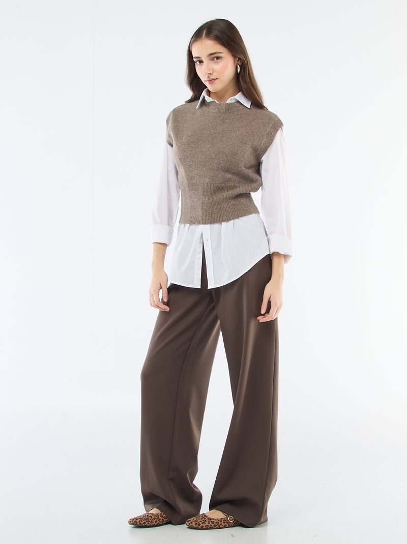 Camisola sem mangas de malha quente Castanho - Kiabi