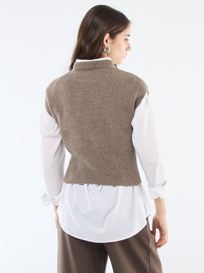 Camisola sem mangas de malha quente Castanho - Kiabi